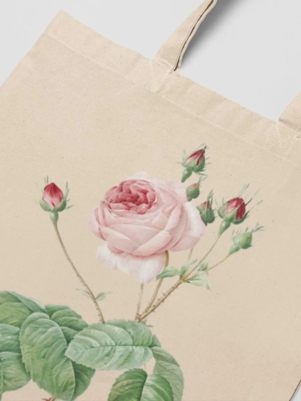 Cabbage Rose Vintage Floral Print Graphic Canvas Tote Bag